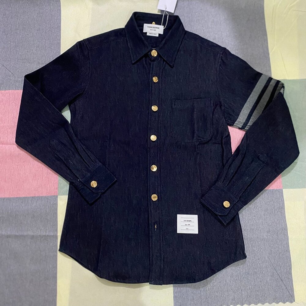 Thom Browne Unisex Navy Denim Button Down Shirt